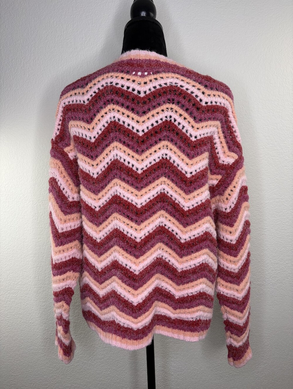SugarLips Pink Stripe Zig Zag Large Button Knit Cardigan Large - Picture 4 of 6